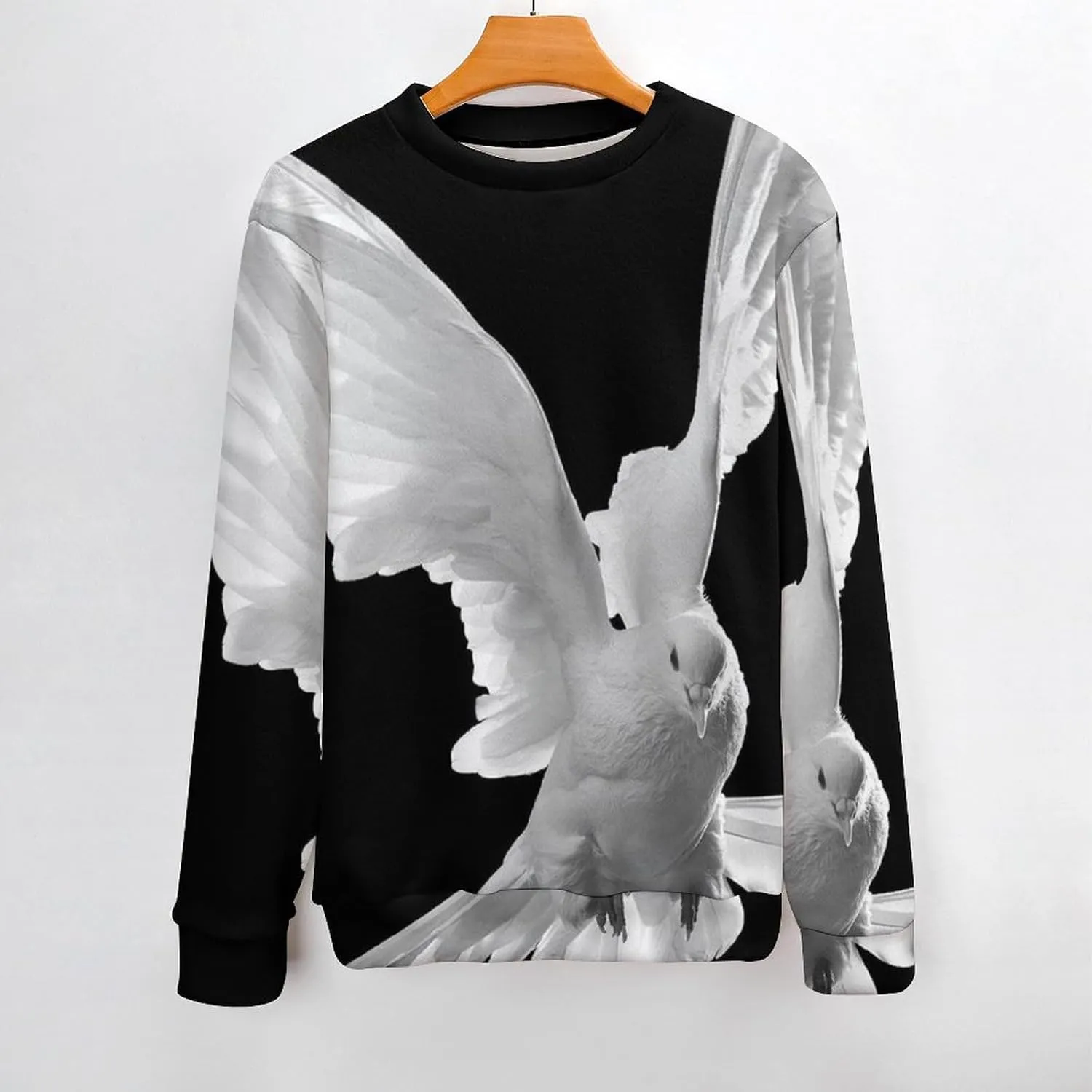 Peace Pigeon Crew Neck Sweater Oversized Long Sleeve Pure Cotton Casual Knit Pullover Sweatshirt