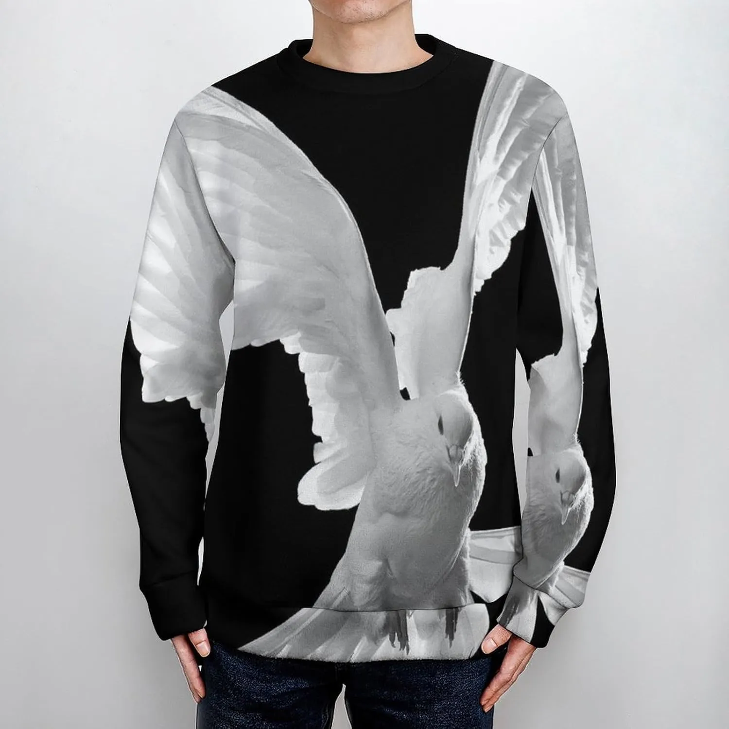 Peace Pigeon Crew Neck Sweater Oversized Long Sleeve Pure Cotton Casual Knit Pullover Sweatshirt