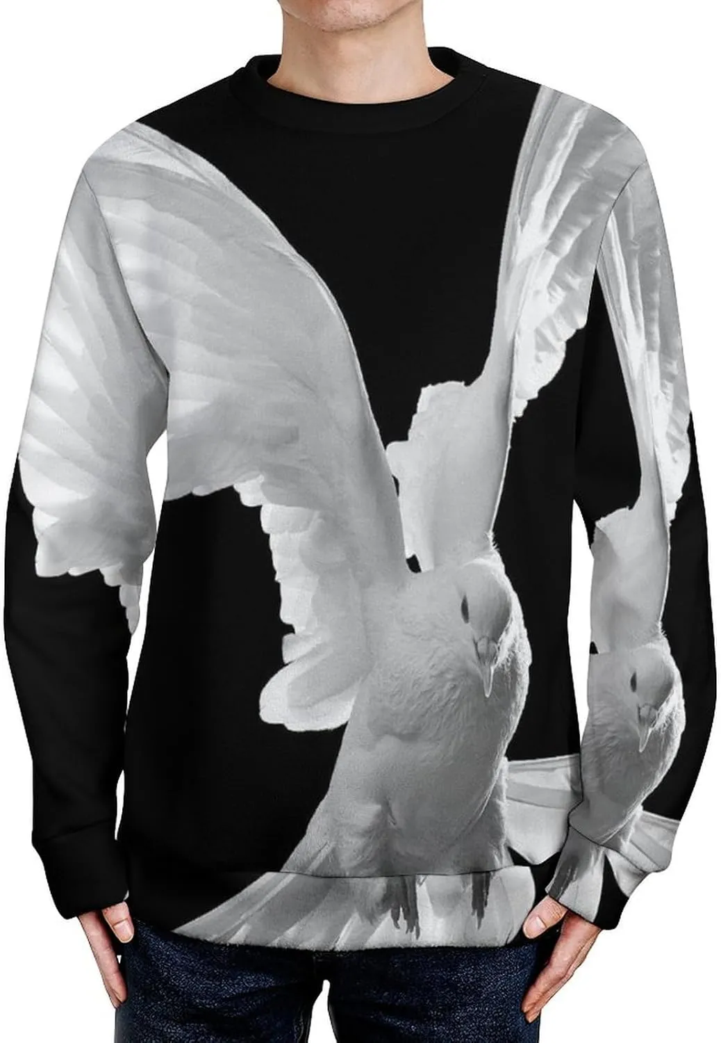 Peace Pigeon Crew Neck Sweater Oversized Long Sleeve Pure Cotton Casual Knit Pullover Sweatshirt