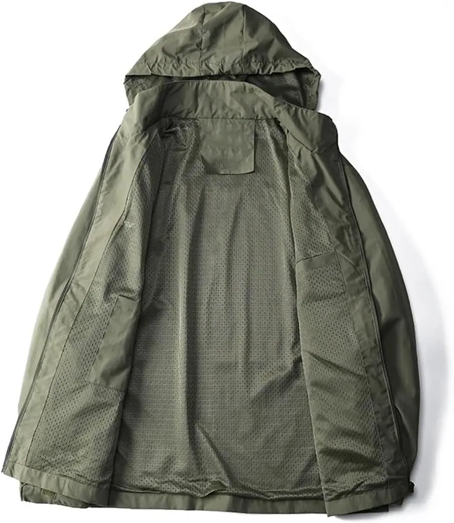 Pegsmio Men Outdoor Windbreaker Hooded Jacket Sports Climbing Thin Outwear
