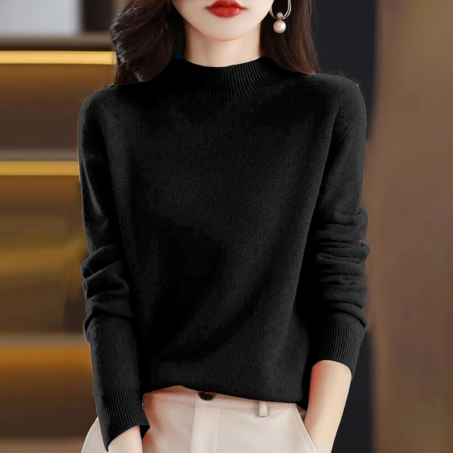 PETYCZEN Cashmere Sweaters for Women Casual Long Sleeve Mock Neck Sweater Cozy Warm Knit Sweater Jumpers Pullover Tops