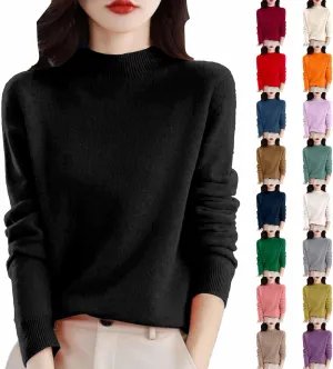 PETYCZEN Cashmere Sweaters for Women Casual Long Sleeve Mock Neck Sweater Cozy Warm Knit Sweater Jumpers Pullover Tops