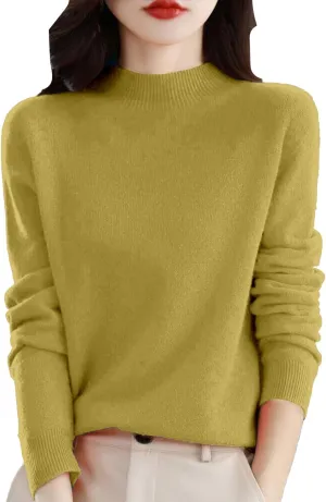 PETYCZEN Cashmere Sweaters for Women Casual Long Sleeve Mock Neck Sweater Cozy Warm Knit Sweater Jumpers Pullover Tops