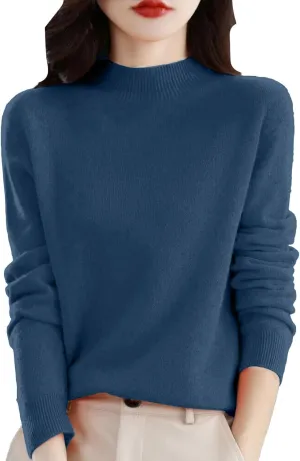 PETYCZEN Cashmere Sweaters for Women Casual Long Sleeve Mock Neck Sweater Cozy Warm Knit Sweater Jumpers Pullover Tops