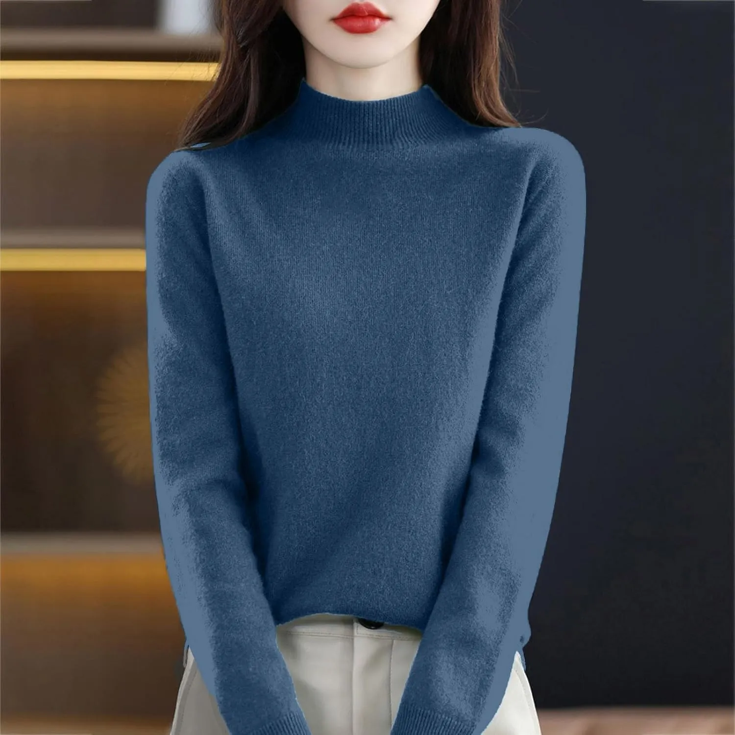 PETYCZEN Cashmere Sweaters for Women Casual Long Sleeve Mock Neck Sweater Cozy Warm Knit Sweater Jumpers Pullover Tops