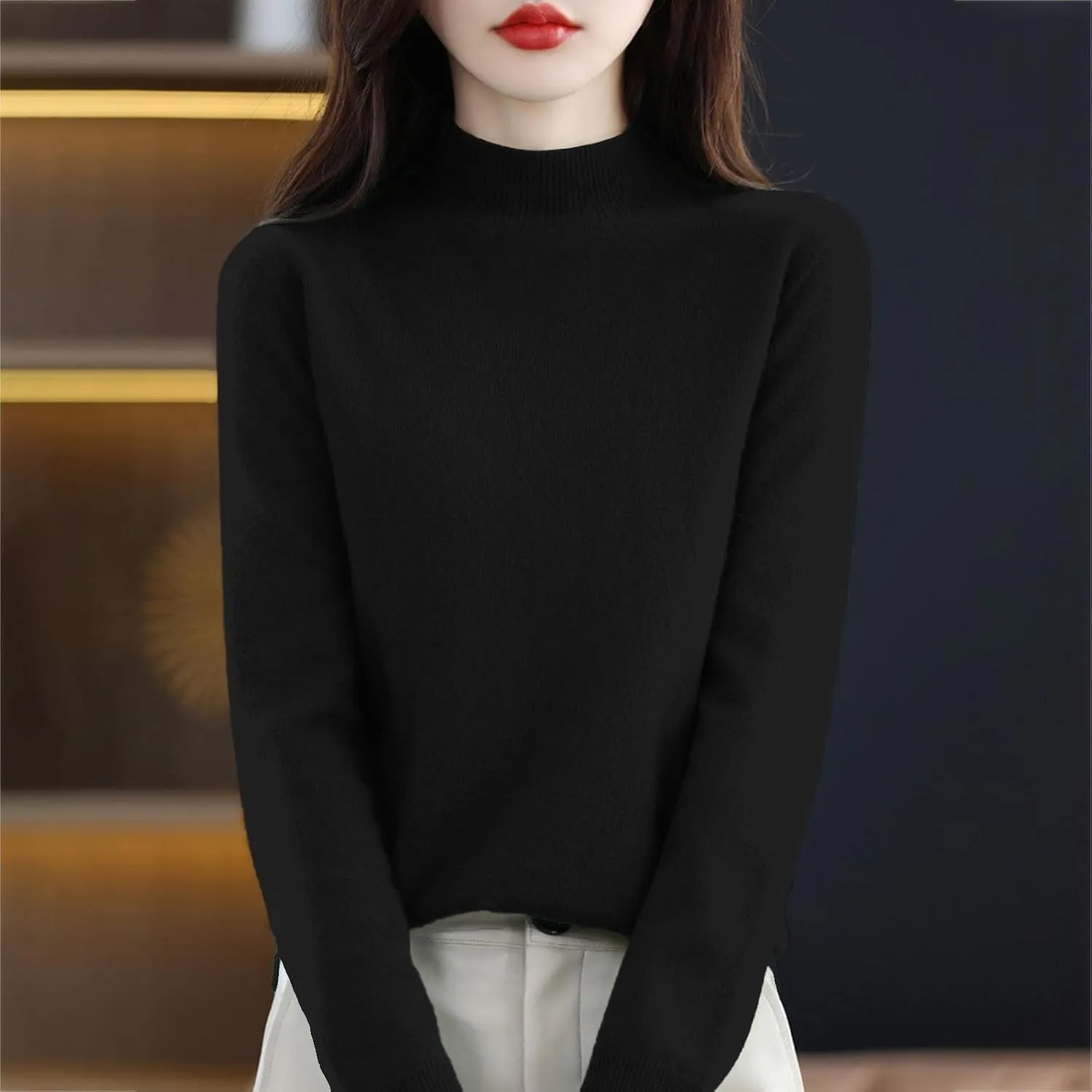 PETYCZEN Cashmere Sweaters for Women Casual Long Sleeve Mock Neck Sweater Cozy Warm Knit Sweater Jumpers Pullover Tops
