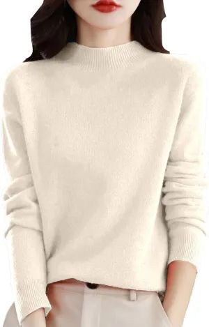 PETYCZEN Cashmere Sweaters for Women Casual Long Sleeve Mock Neck Sweater Cozy Warm Knit Sweater Jumpers Pullover Tops