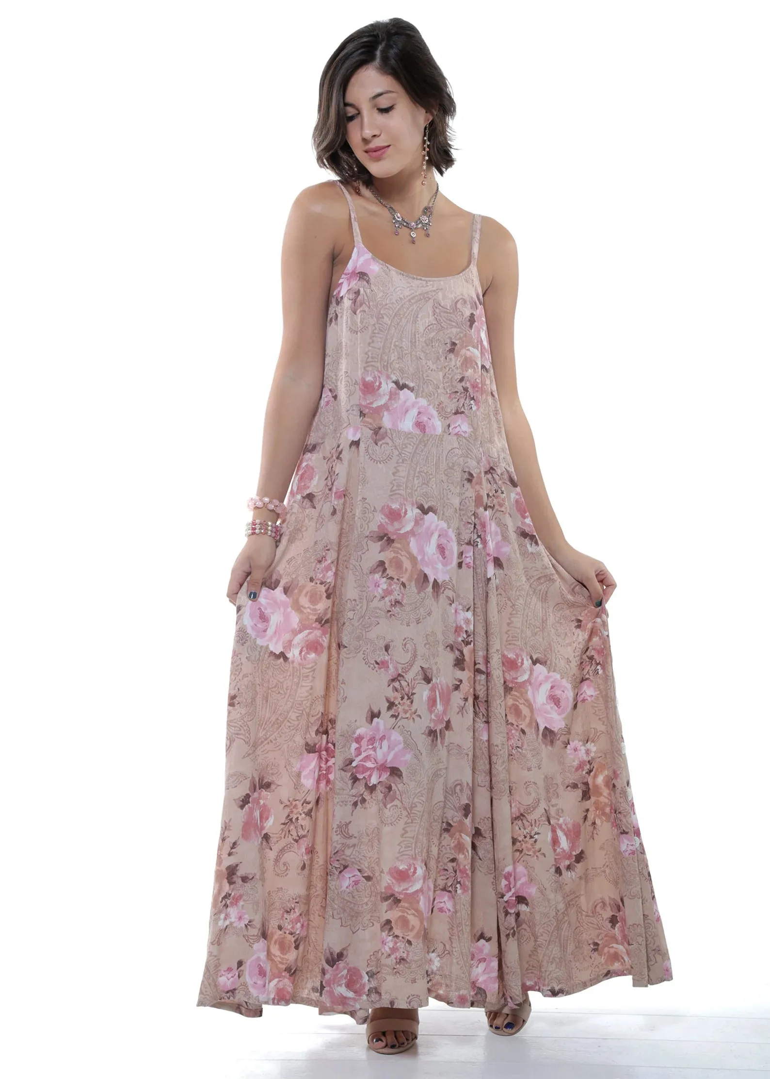 Pink Floral Maxi Dress/Button Down/Vintage inspired