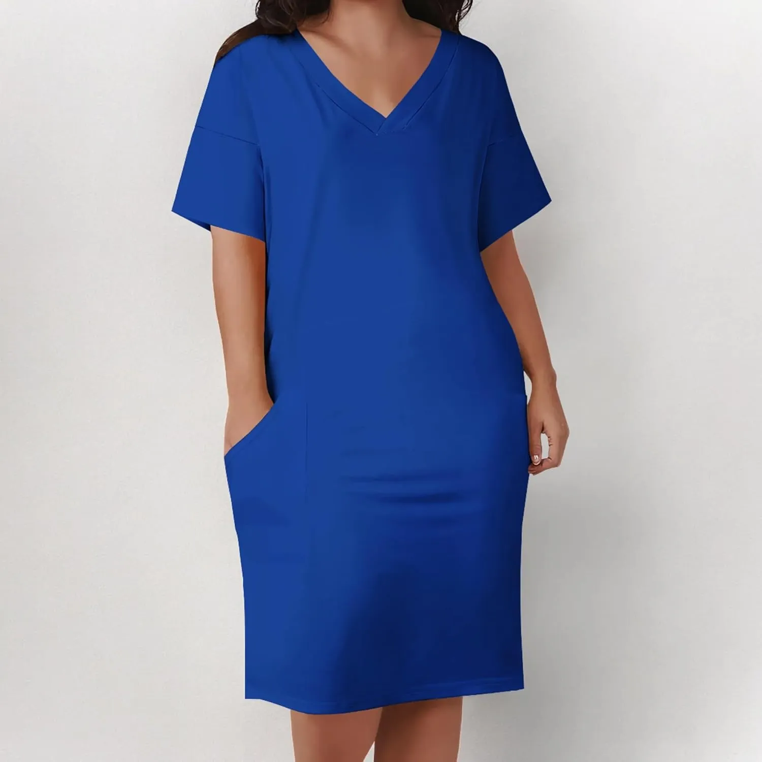 Plus Size Dresses for Curvy Women Summer Casual T shirt Midi Dress Short Sleeve with Pockets Travel Vacation Outfits