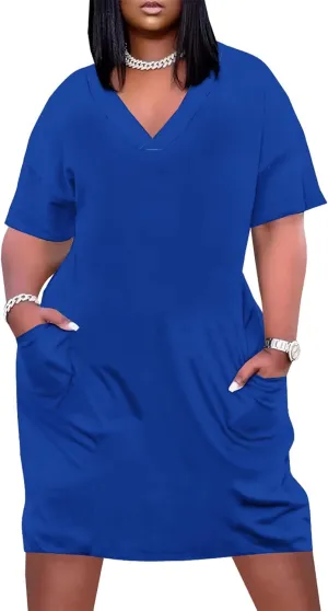 Plus Size Dresses for Curvy Women Summer Casual T shirt Midi Dress Short Sleeve with Pockets Travel Vacation Outfits