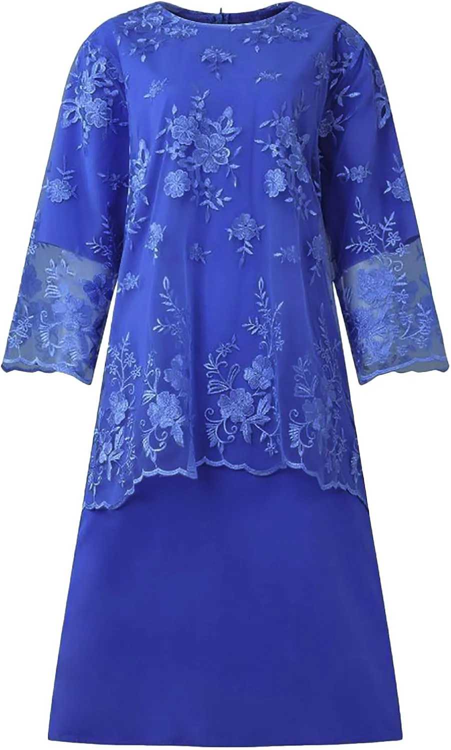 Plus Size Mother of The Bride Dress Floral Lace Mesh Wedding Guest Dresses 2PC 3/4 Sleeve High Low Top with Dress