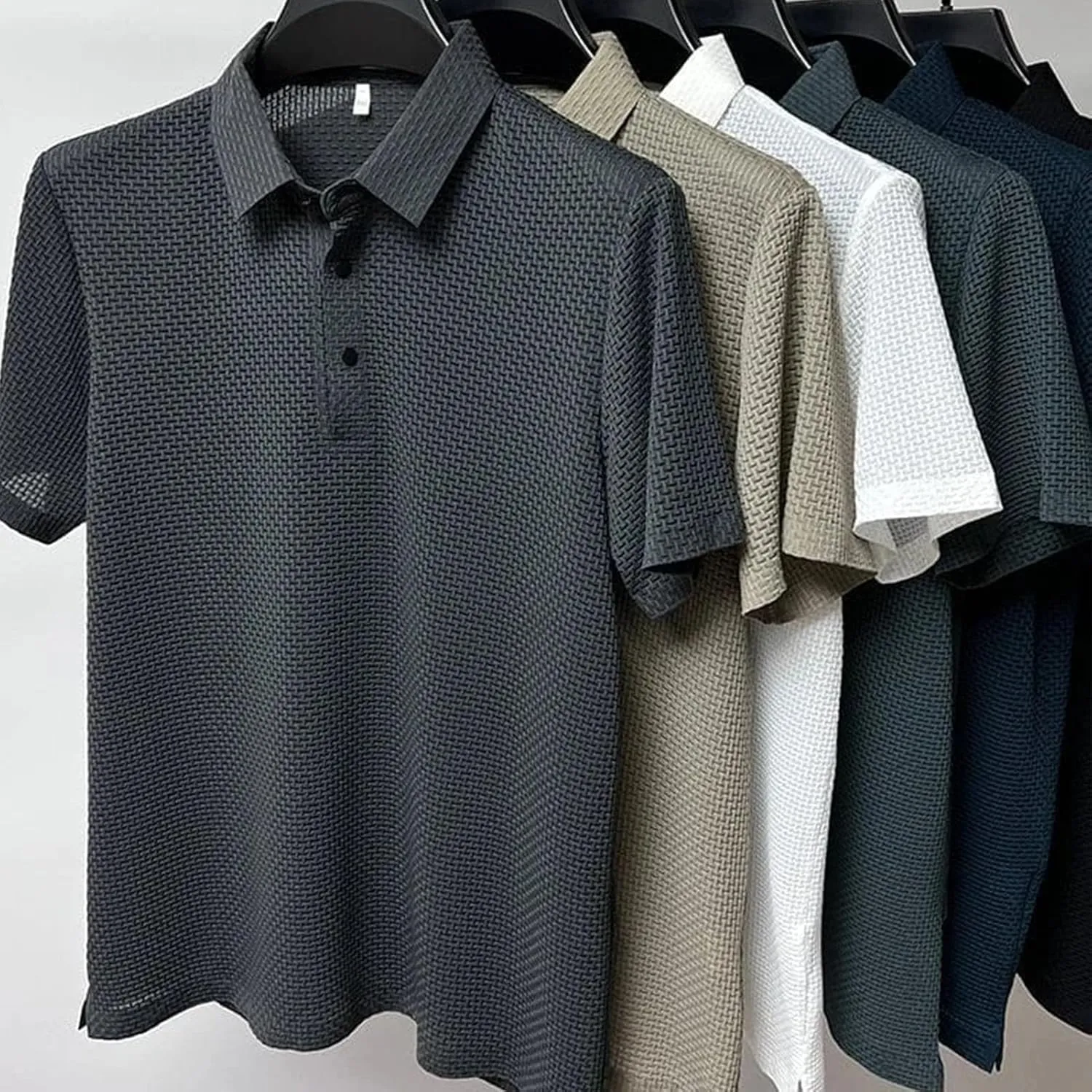 Prestigio Mesh T-Shirt, Polo Shirts for Men, Prestigio Wrinkle-Free Textured Slim Fit Polo Shirt
