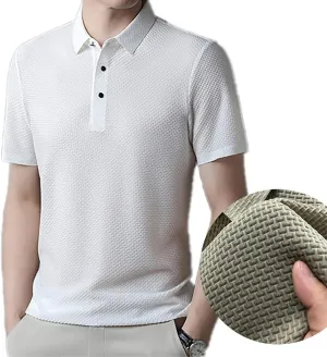 Prestigio Mesh T-Shirt, Polo Shirts for Men, Prestigio Wrinkle-Free Textured Slim Fit Polo Shirt