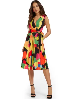 Printed V-Neck Side-Tie Dress