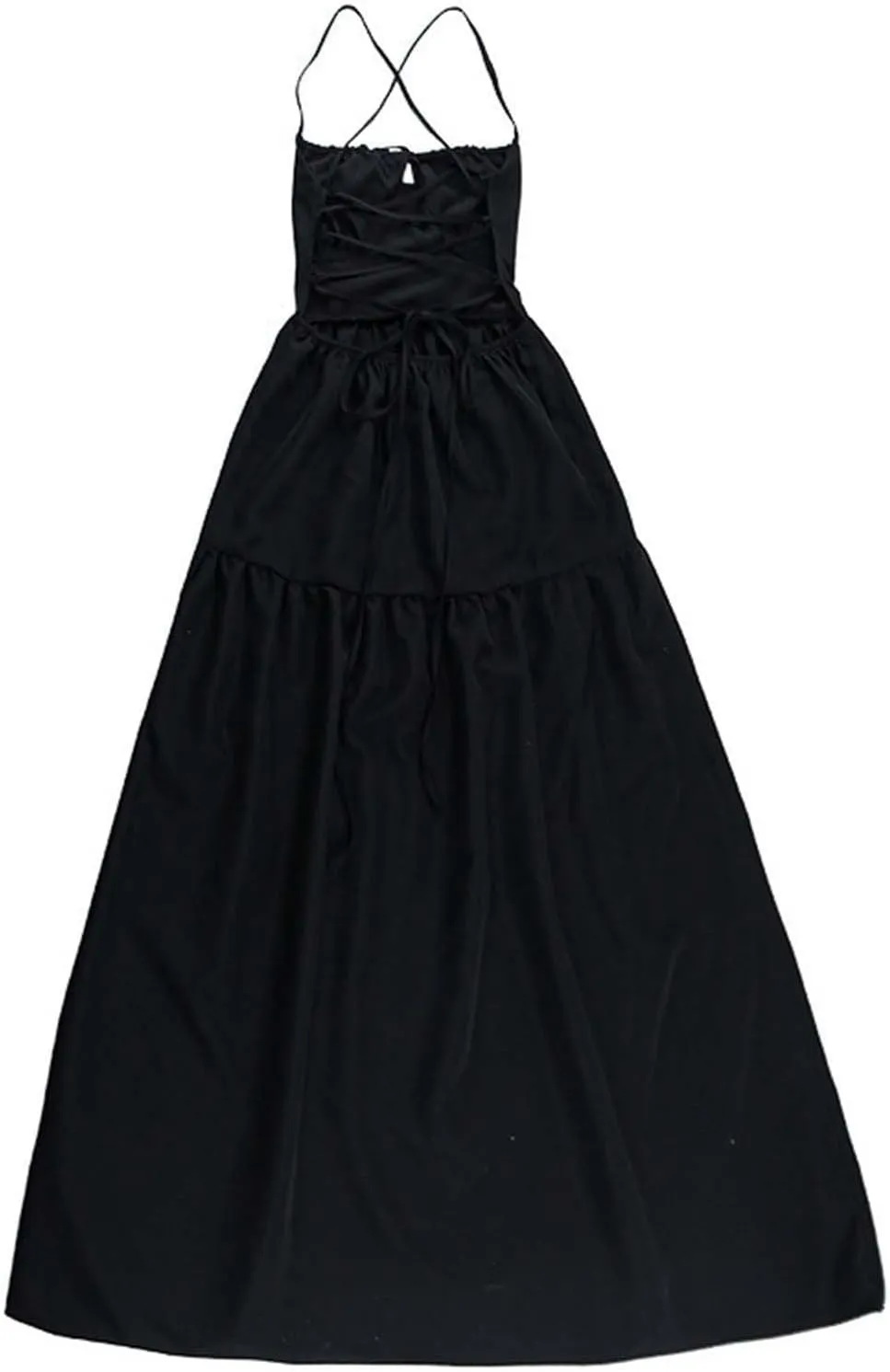 PTOLOCIF Maxi Dresses for Women Sexy Spaghetti Strappy Low Cut Sundress Trendy Sleeveless Tie V Neck Flowy Boho Beach Dress
