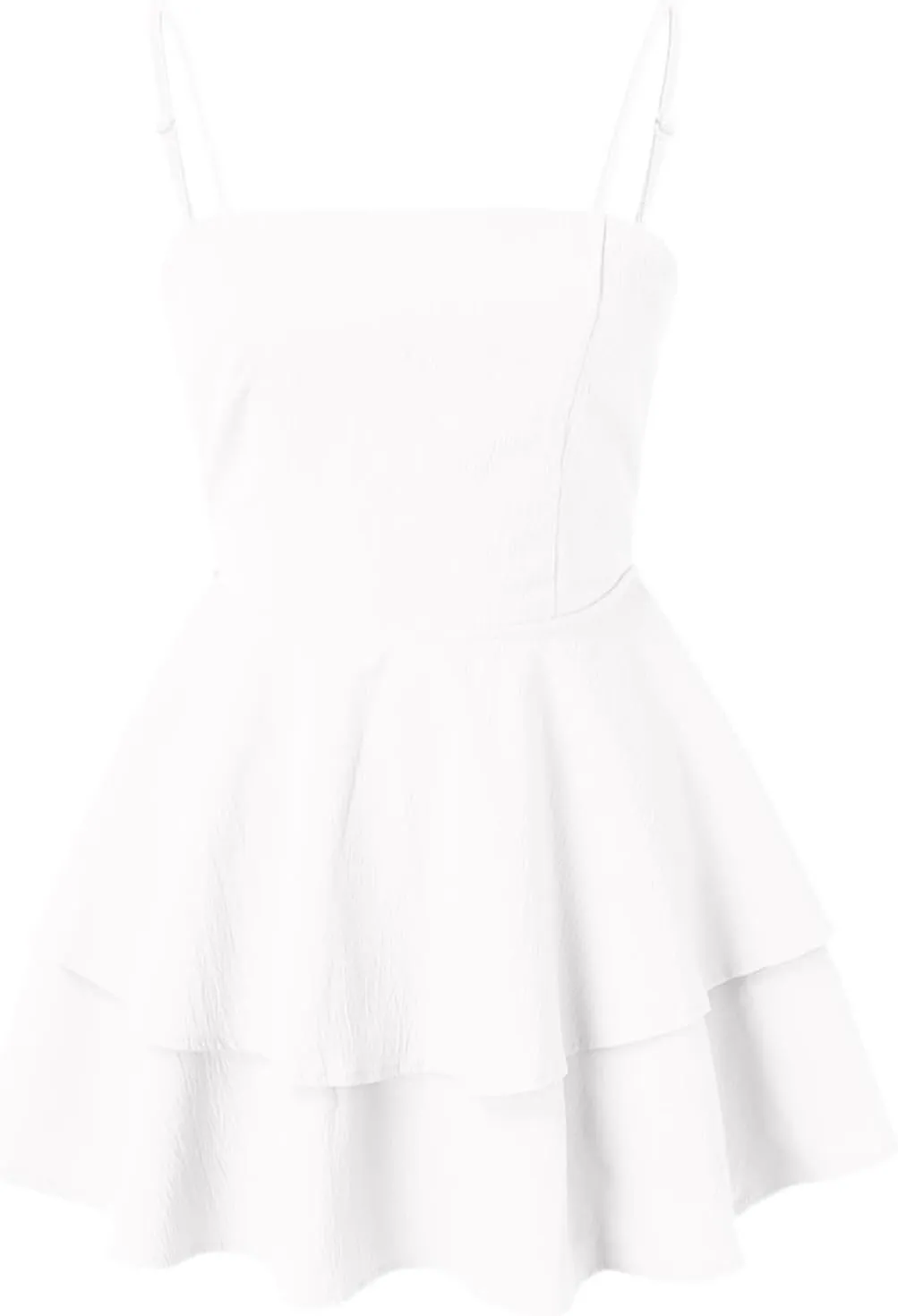 PTOLOCIF Summer Dresses Blue Sling with Square Neckline and Backless Bow for Double Ruffle Hem Daily Dress