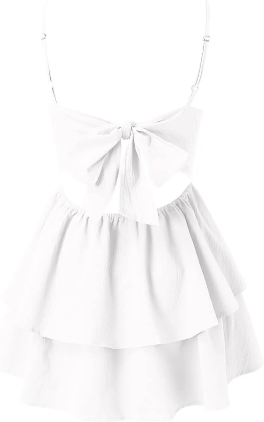 PTOLOCIF Summer Dresses Blue Sling with Square Neckline and Backless Bow for Double Ruffle Hem Daily Dress