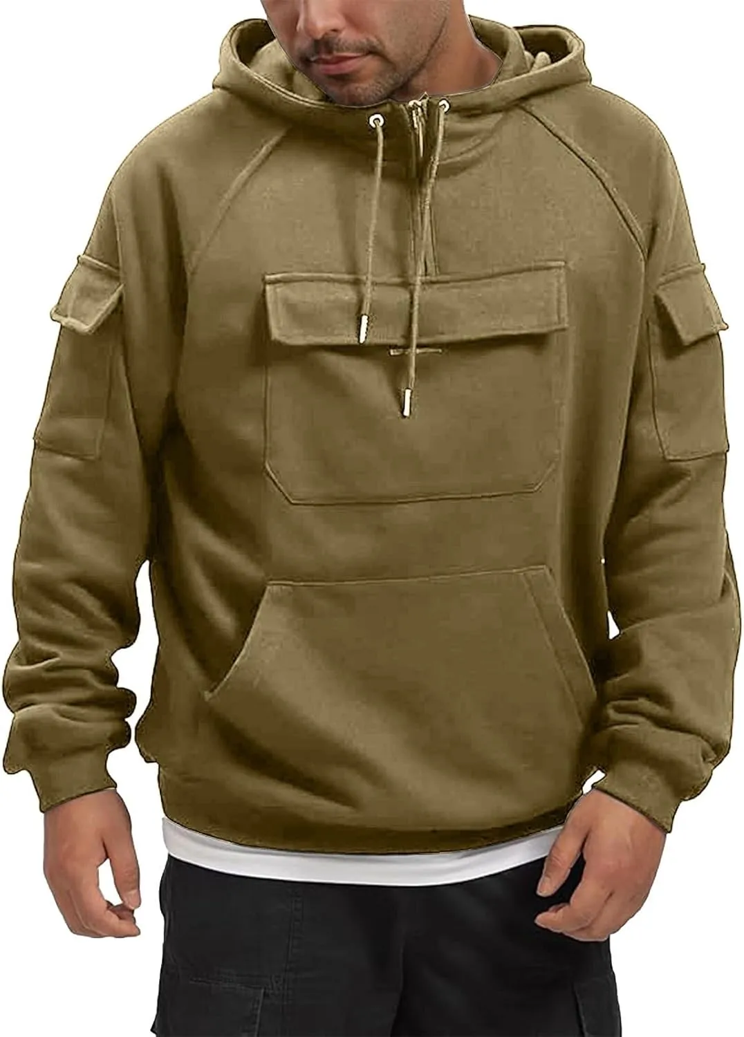 Quarter Zip Up Hoodies for Men Long Sleeve Workout Pullover Tactical Hooded Sweatshirt Casual Oversized Jackets