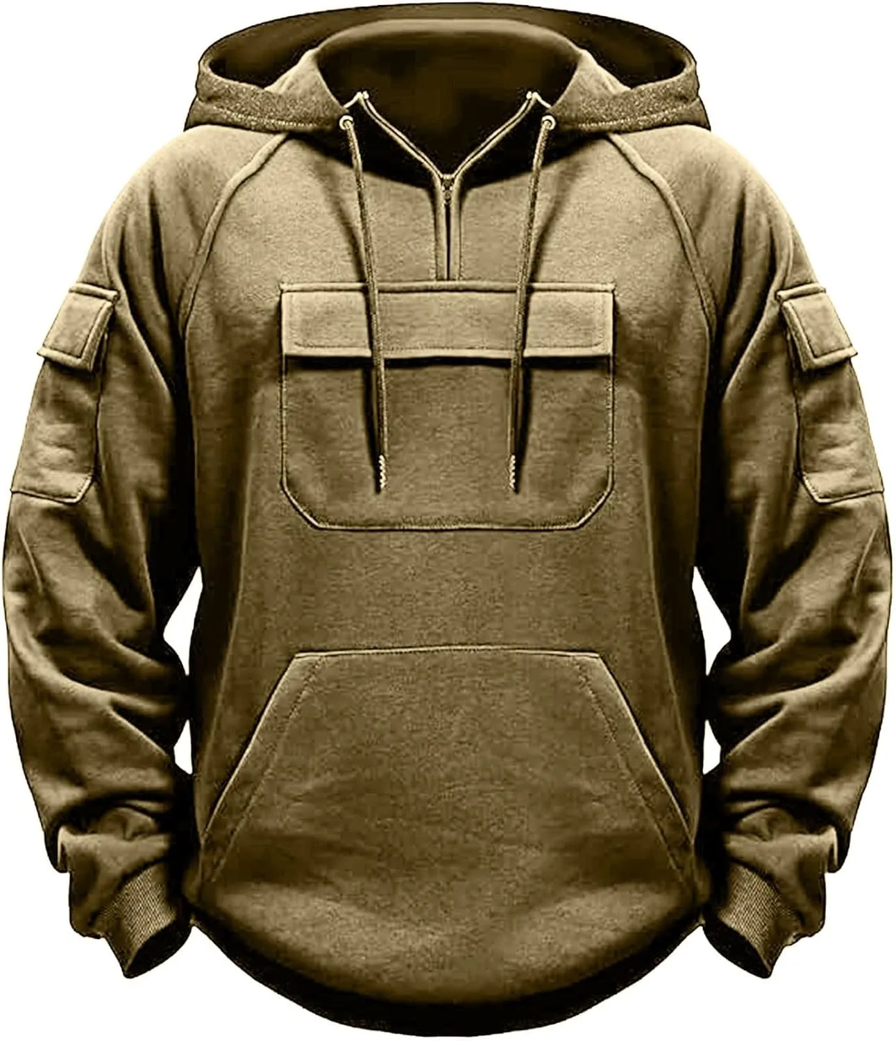 Quarter Zip Up Hoodies for Men Long Sleeve Workout Pullover Tactical Hooded Sweatshirt Casual Oversized Jackets
