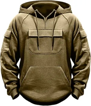 Quarter Zip Up Hoodies for Men Long Sleeve Workout Pullover Tactical Hooded Sweatshirt Casual Oversized Jackets