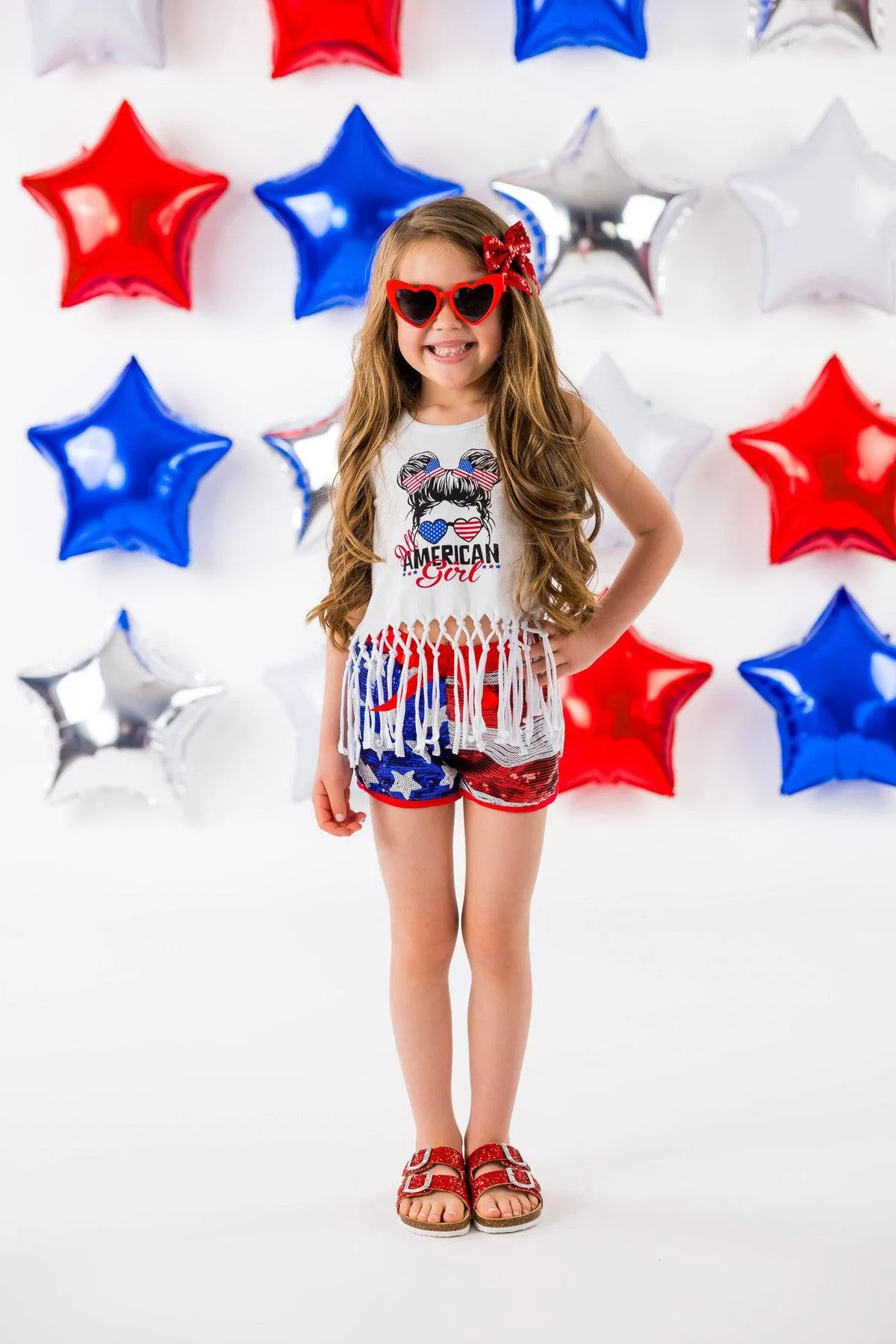 "All American Girl" Sequin Flag Short Set