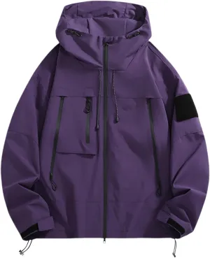 Rain Jacket Men Long Sleeve Outdoor Waterproof Coats Lightweight Windbreaker Jackets Casual Travel Hoodies With Pocket