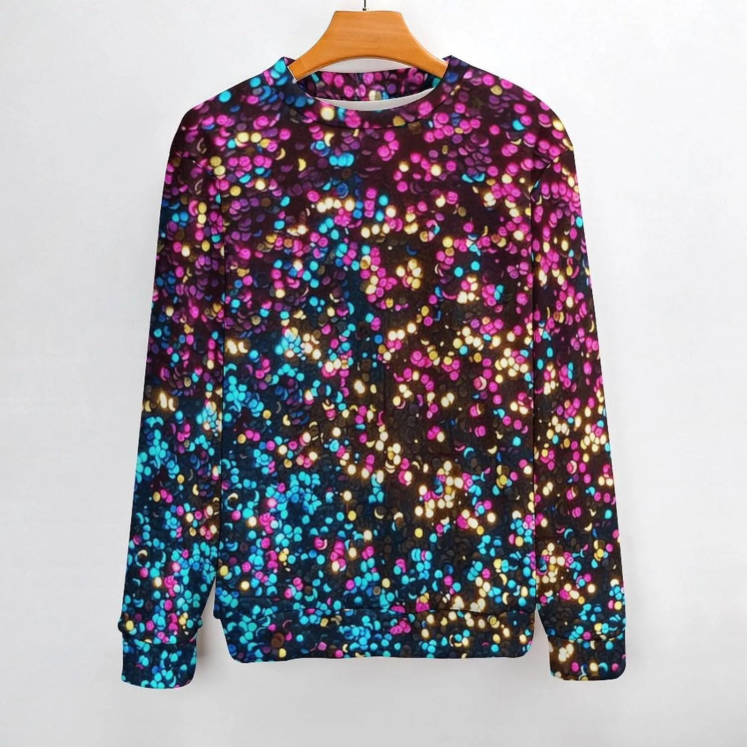 Red Blue Glitter Crew Neck Sweater Oversized Long Sleeve Pure Cotton Casual Knit Pullover Sweatshirt