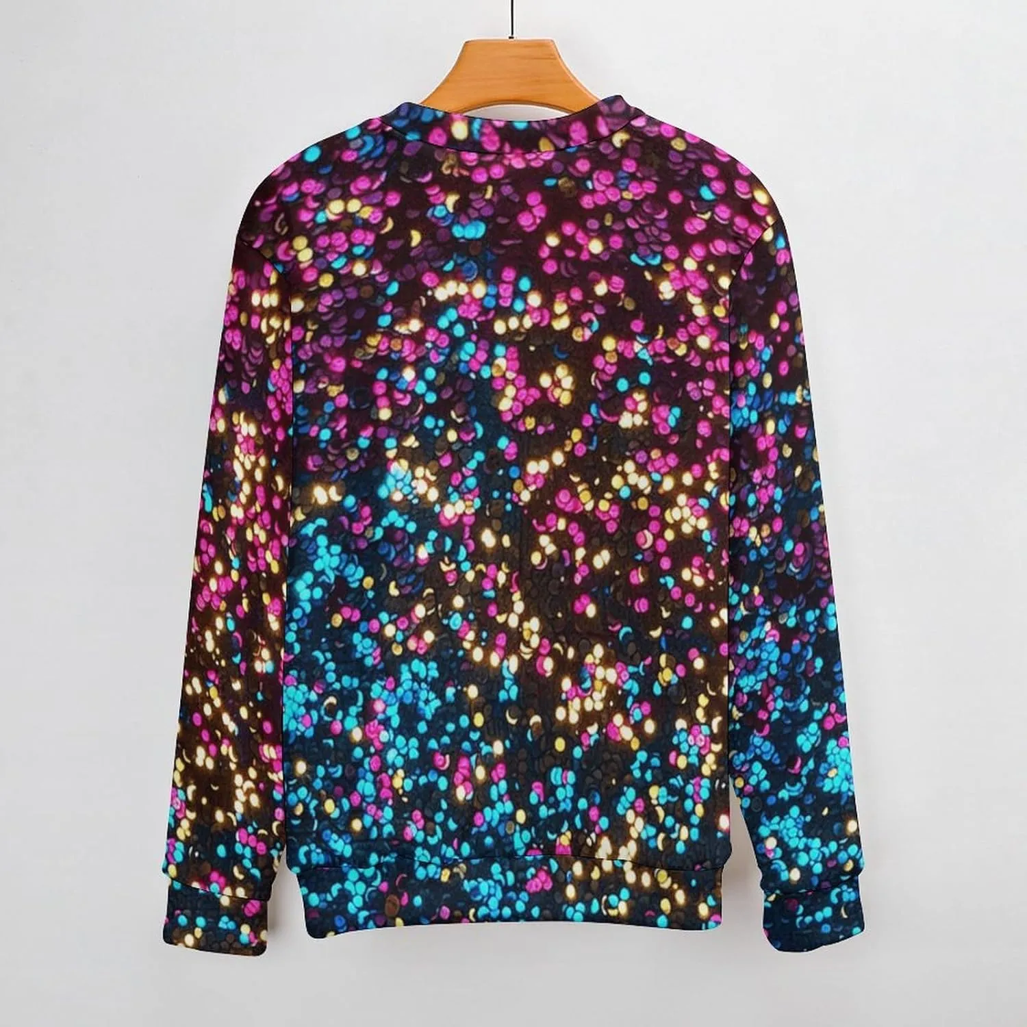 Red Blue Glitter Crew Neck Sweater Oversized Long Sleeve Pure Cotton Casual Knit Pullover Sweatshirt