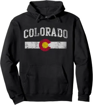 Retro Colorado Flag Hoodie Hooded Sweatshirt Vintage Fade Pullover Hoodie