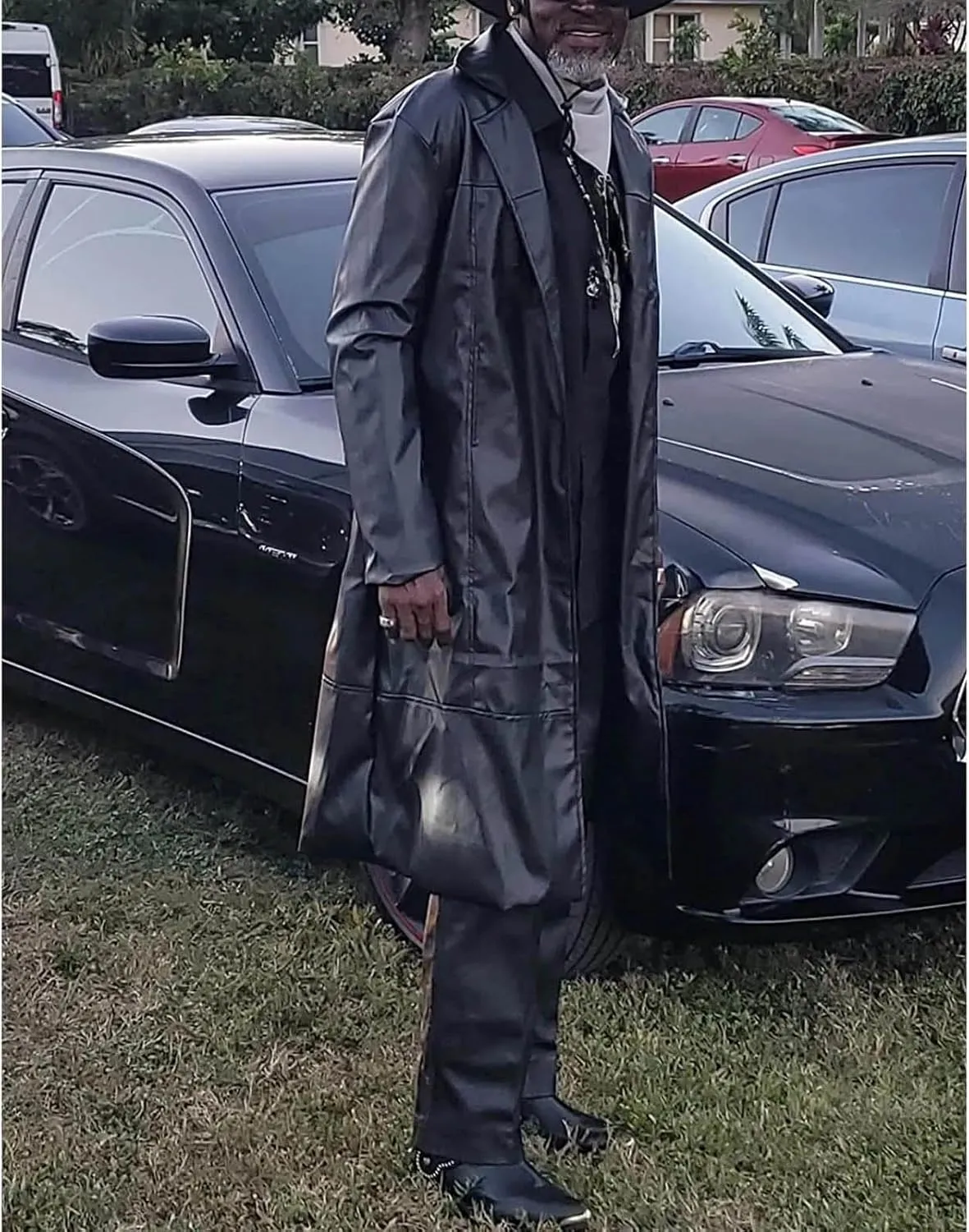 Retro Long Overcoat for Mens Classic Steampunk Black Faux Leather Trench Coat Open Front Cardigan Vintage Jackets