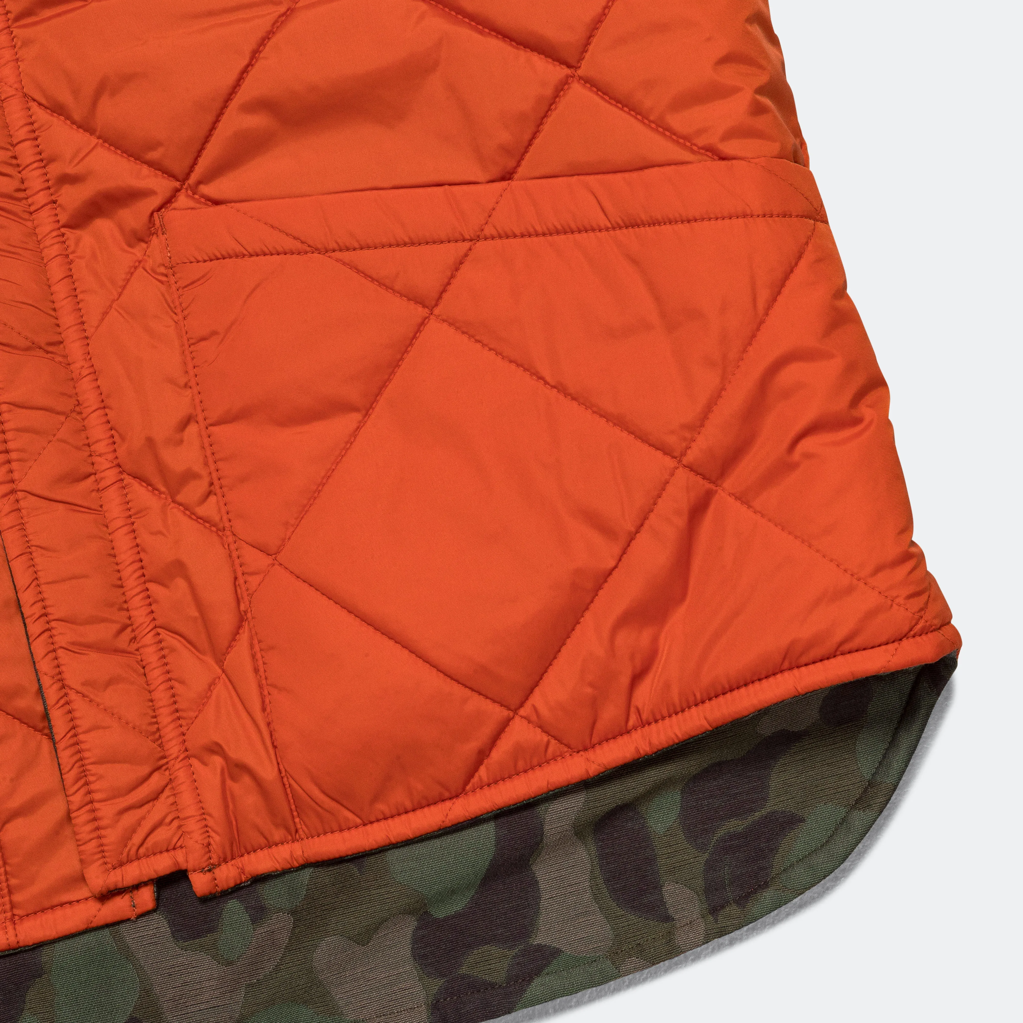 Reversible Duck Hunter Camo Puff Vest  - Olive Camo/Orange