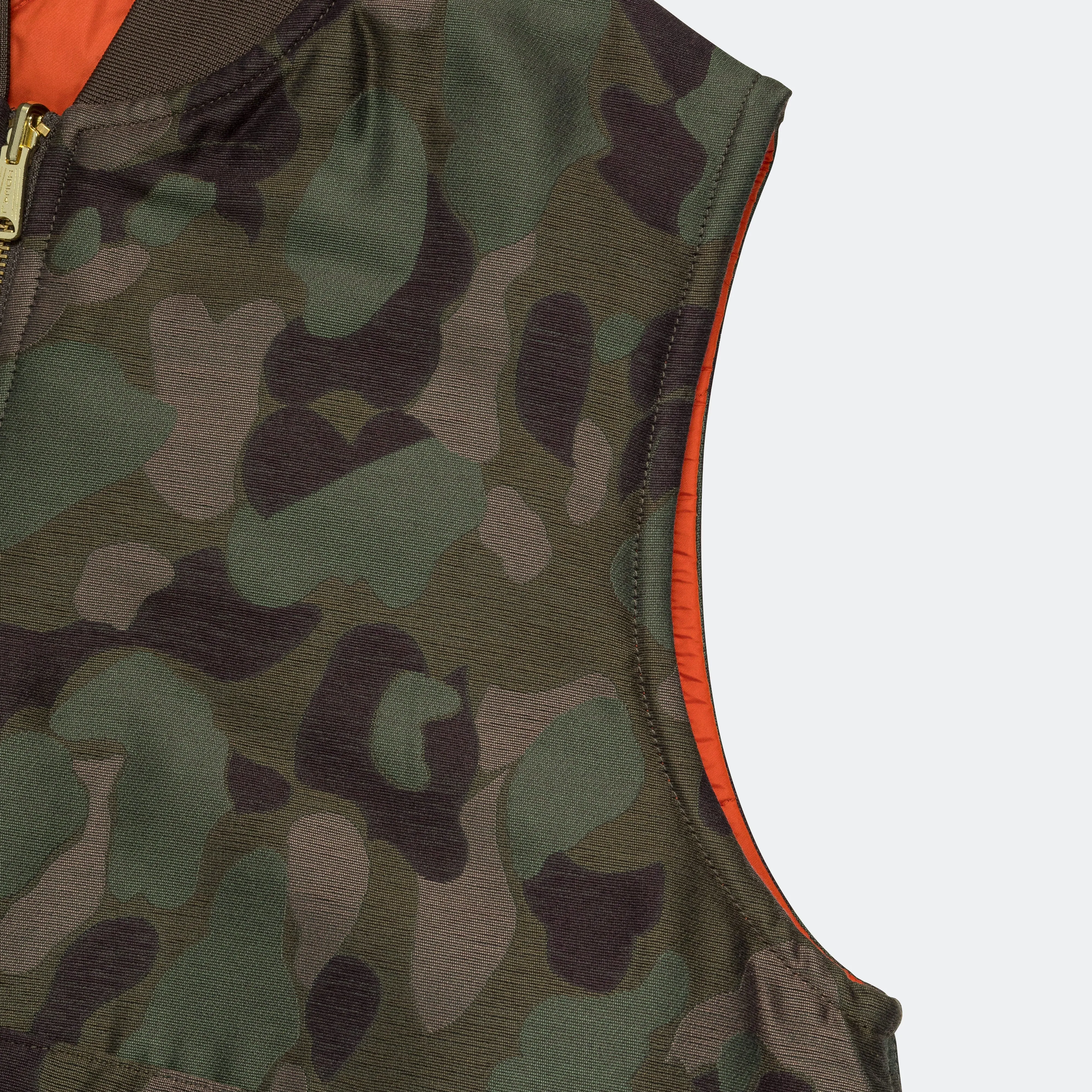 Reversible Duck Hunter Camo Puff Vest  - Olive Camo/Orange