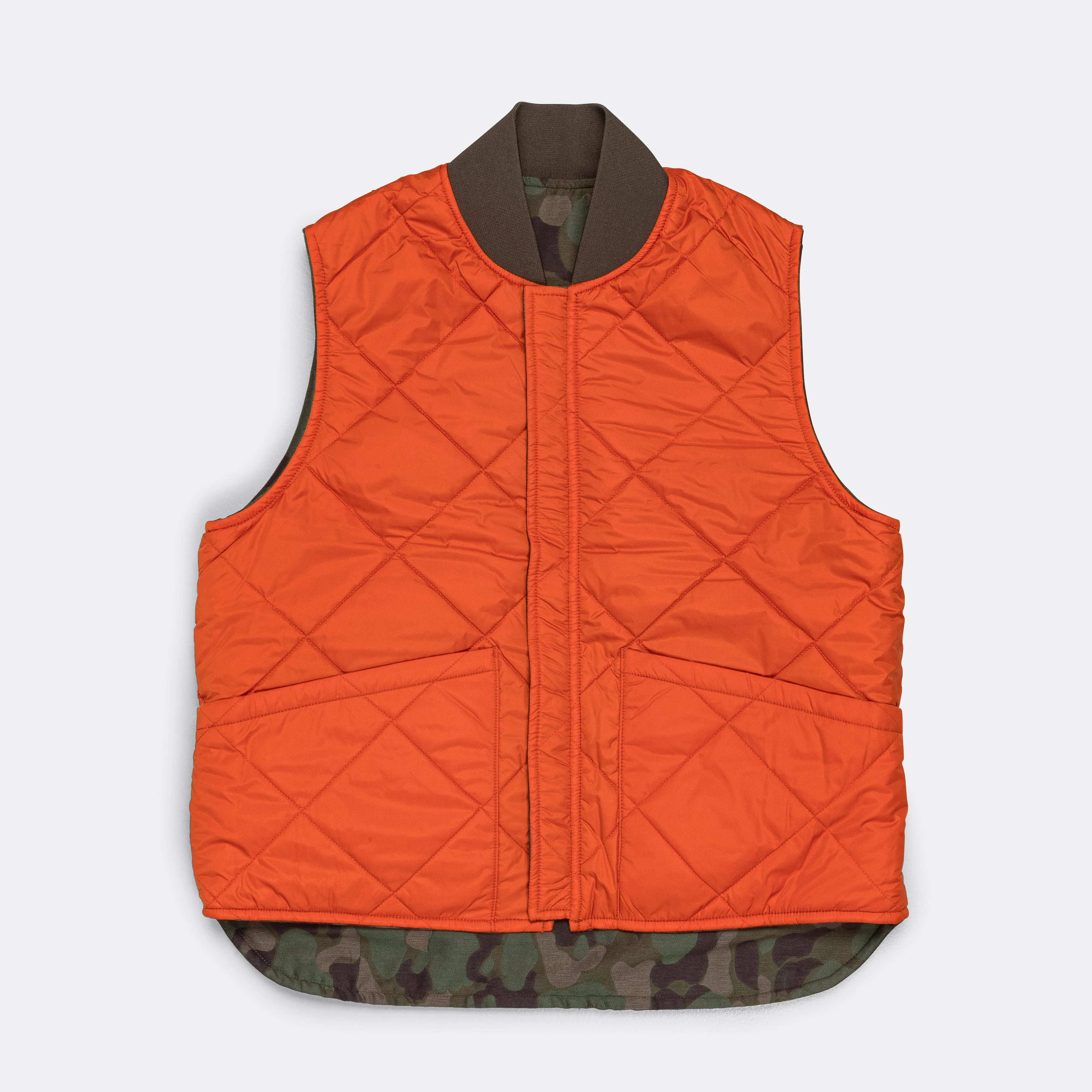 Reversible Duck Hunter Camo Puff Vest  - Olive Camo/Orange