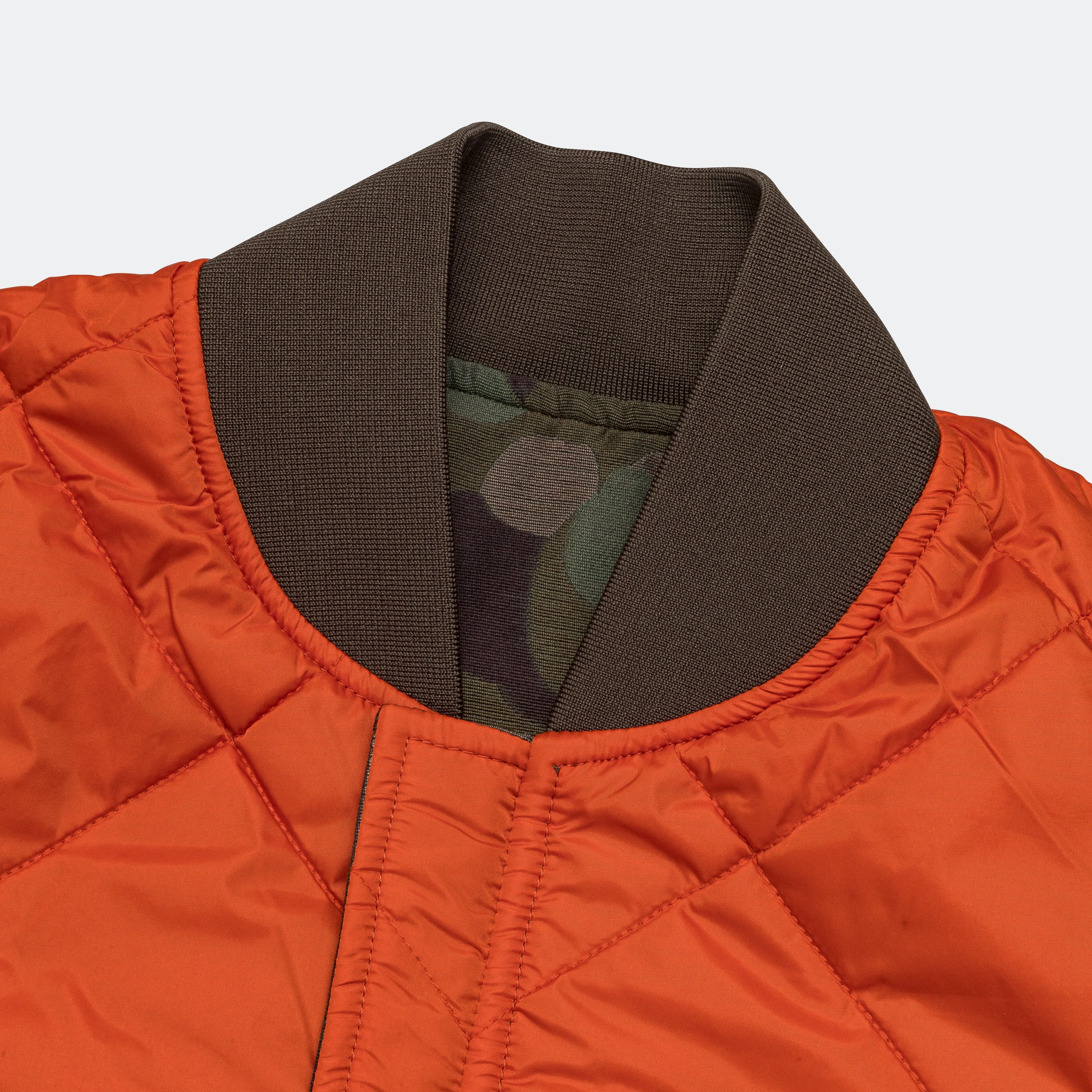 Reversible Duck Hunter Camo Puff Vest  - Olive Camo/Orange