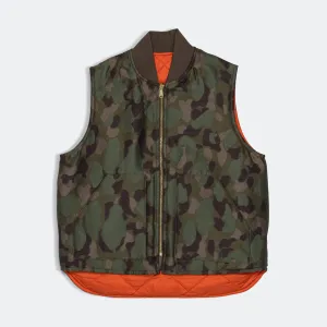 Reversible Duck Hunter Camo Puff Vest  - Olive Camo/Orange