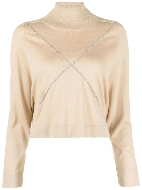 rhinestone embellished roll neck jumper
