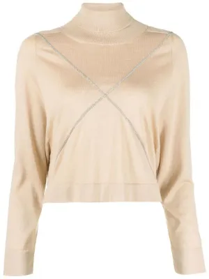 rhinestone embellished roll neck jumper