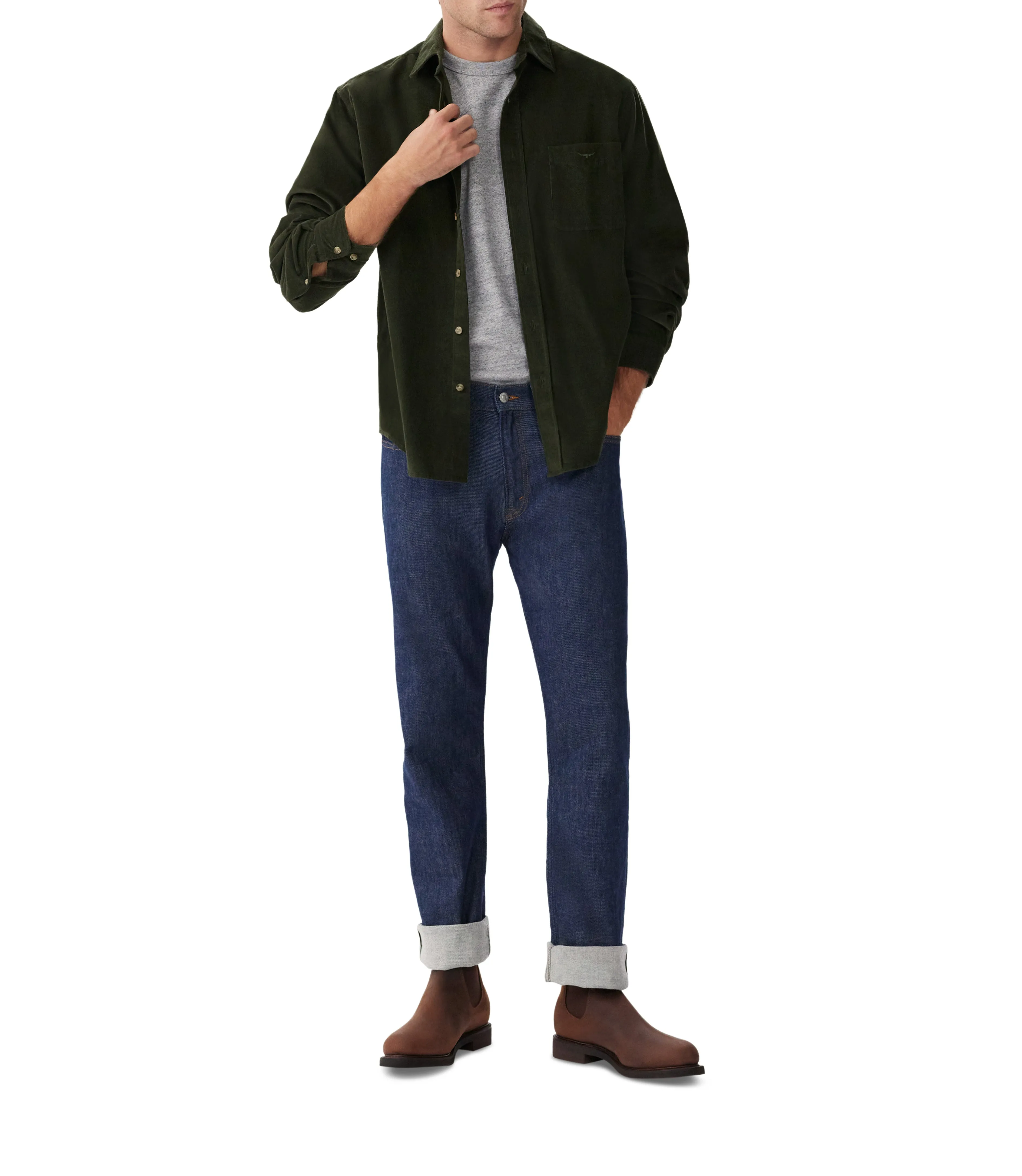 R.M.Williams Classic Mens Shirt - Olive Corduroy
