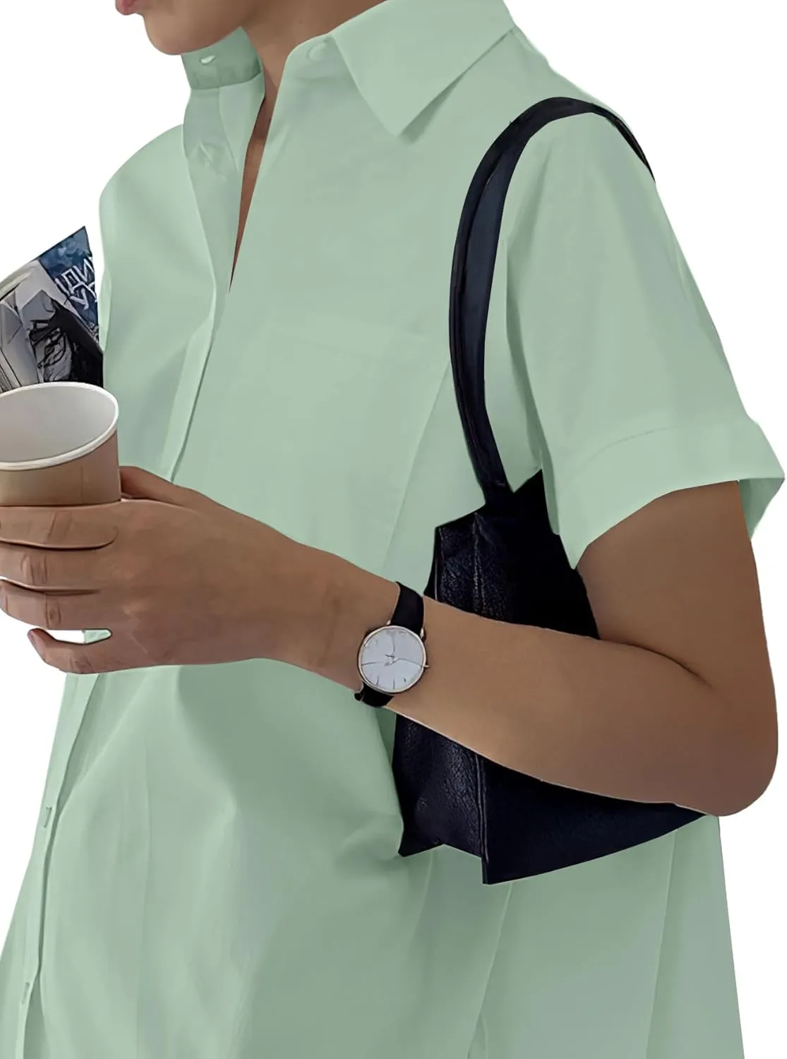 Rooscier Women's Casual Shirt Dress Collar V Neck Button Down Short Sleeve Loose Mini Dresses