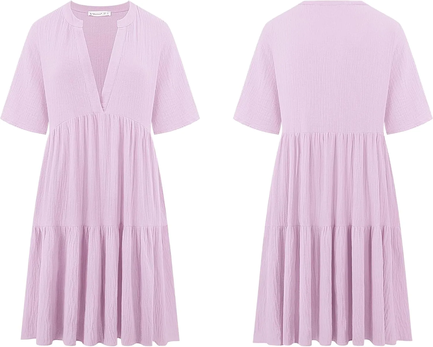 R.Vivimos Womens Summer Cotton Flowy Mini Dress V Neck Short Sleeve Boho Ruffle Tiered Casual Loose Tunic Dress