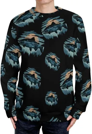 Salmon Fish World Crew Neck Sweater Oversized Long Sleeve Pure Cotton Casual Knit Pullover Sweatshirt