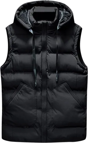 SAMST Men's Full-Zip Hoodie Puffer Vest Running Vest Outerwear Lightweight Sleeveless Jacket for Travel Hiking Running Golf