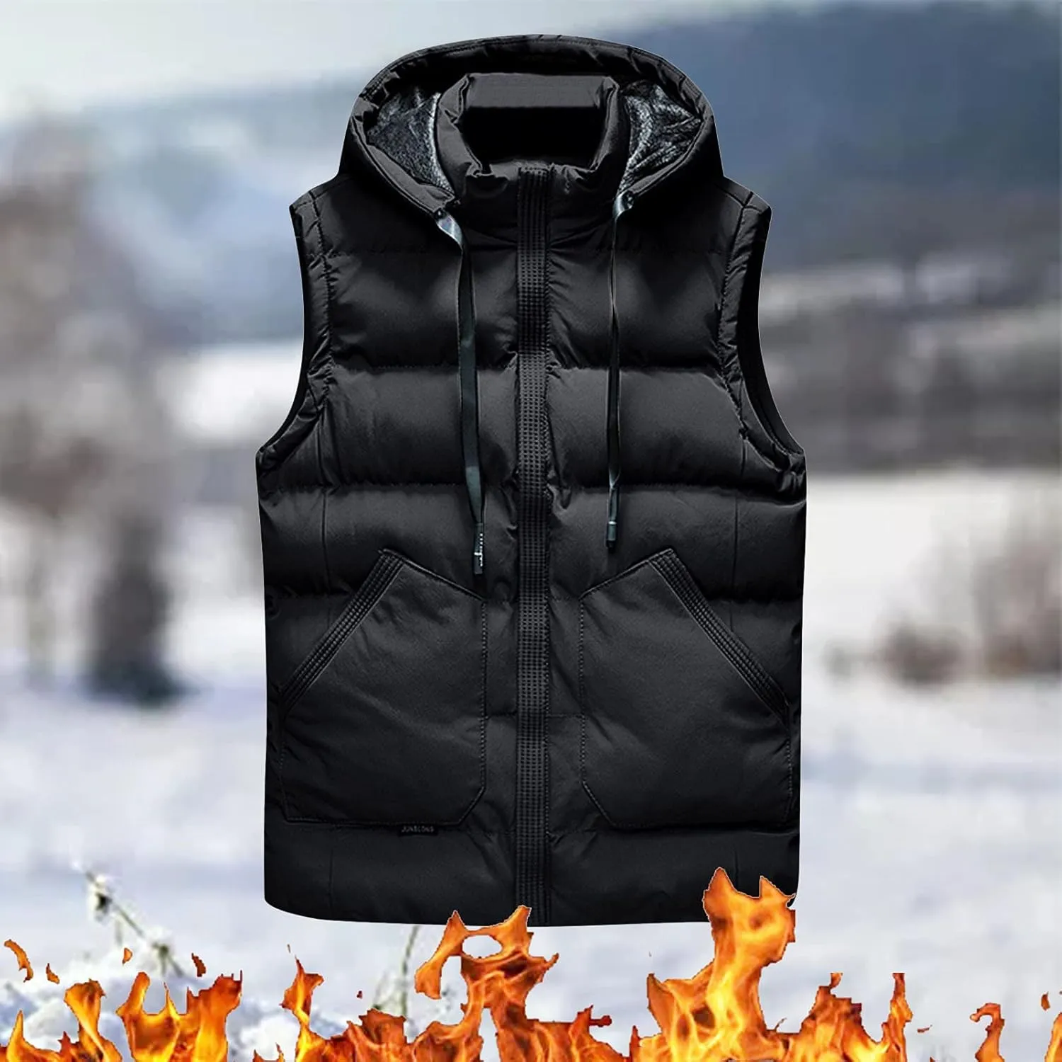 SAMST Men's Full-Zip Hoodie Puffer Vest Running Vest Outerwear Lightweight Sleeveless Jacket for Travel Hiking Running Golf
