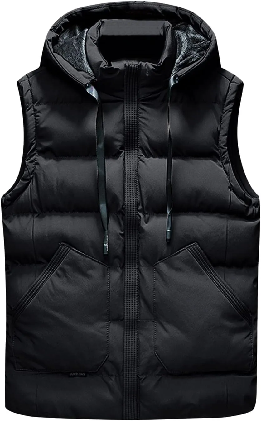 SAMST Men's Full-Zip Hoodie Puffer Vest Running Vest Outerwear Lightweight Sleeveless Jacket for Travel Hiking Running Golf