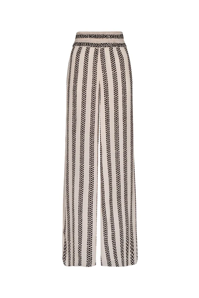 San Cipriano Crepe Pants in Beige and Black Stripe