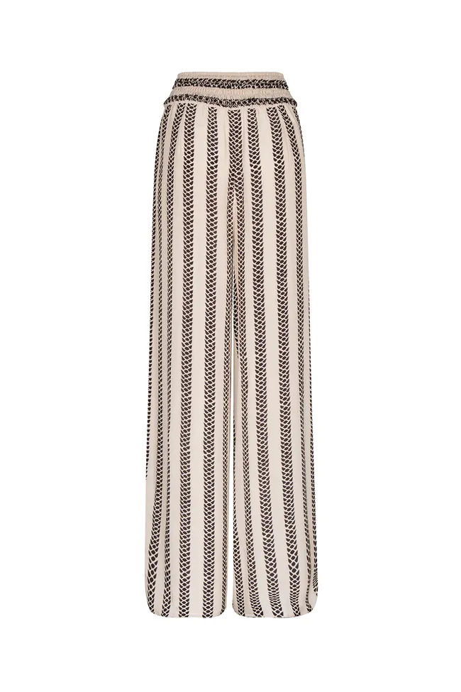 San Cipriano Crepe Pants in Beige and Black Stripe