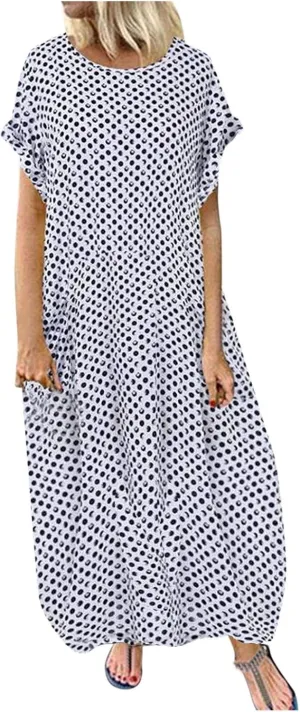 SHAOBGE Cocktail Dress for Women Trendy 2024 Round Casual Polka Neck Sleeve Print Maxi Women Short Dress Summer
