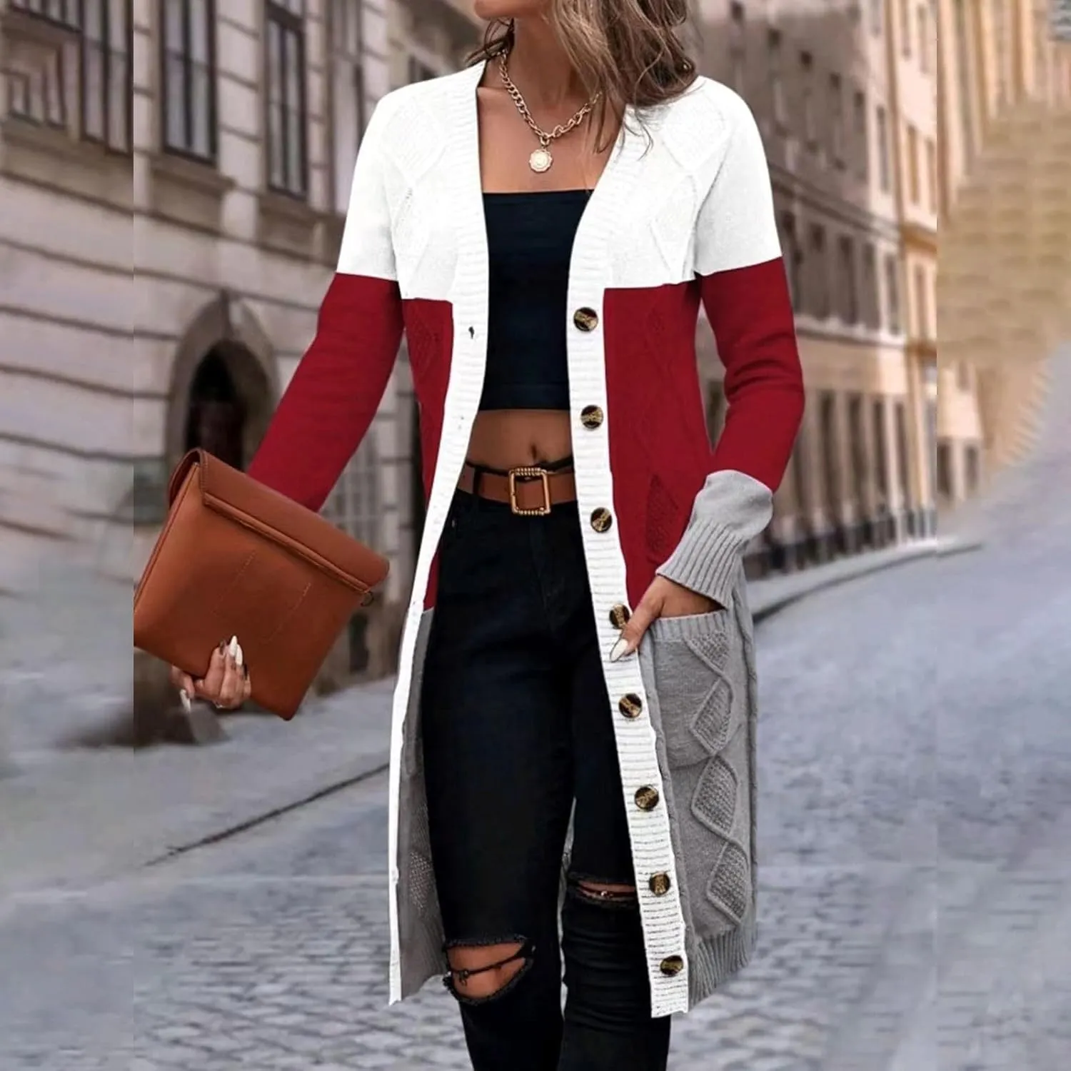 SHAOBGE Winter Clothes For Women Cardigan European And American Solid Color Mid Length Coarse Sweater Sweater