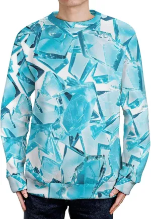 Shattered Cyan Glass Pieces Crew Neck Sweater Oversized Long Sleeve Pure Cotton Casual Knit Pullover Sweatshirt