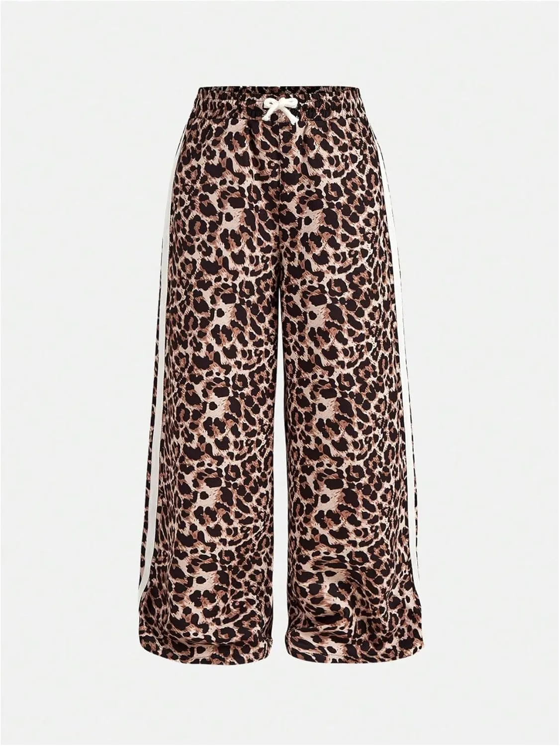 SHENHE Girl's Y2k Leopard Print Pants Wide Leg Baggy Side Stripe Cheetah Pants Trousers